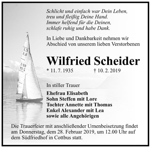 Traueranzeige Wilfried Scheider