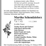 Traueranzeige Martha Schendzielorz, geb. Nowka