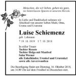 Traueranzeige Luise Schiemenz, geb. Lehmann