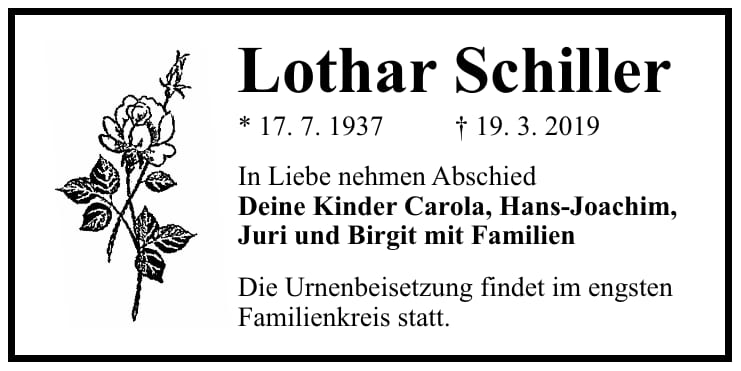 Traueranzeige Lothar Schiller