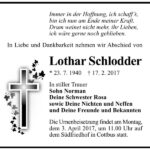 Traueranzeige Lothar Schlodder
