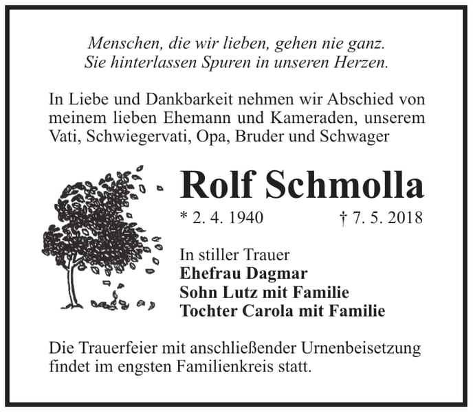 Traueranzeige Rolf Schmolla