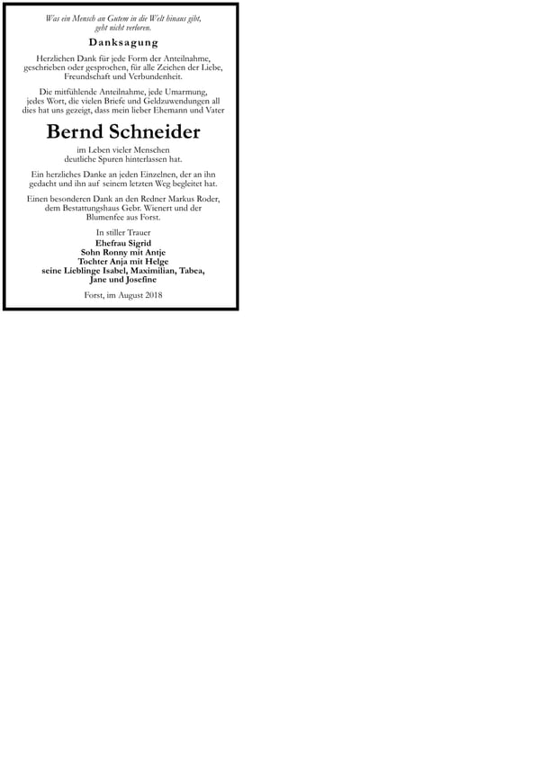 Danksagung Bernd Schneider