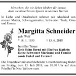 Traueranzeige Margitta Schneider, geb. Wolf