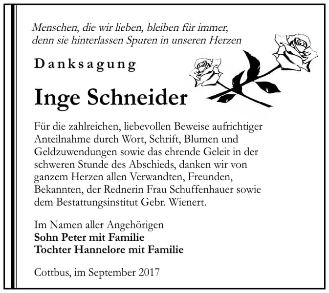 Danksagung Inge Schneider