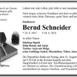 Traueranzeige Bernd Schneider