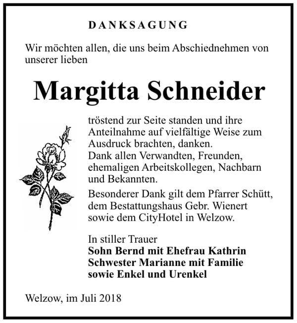 Danksagung Margitta Schneider