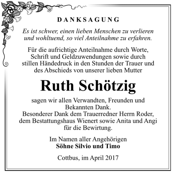 Danksagung Ruth Schötzig