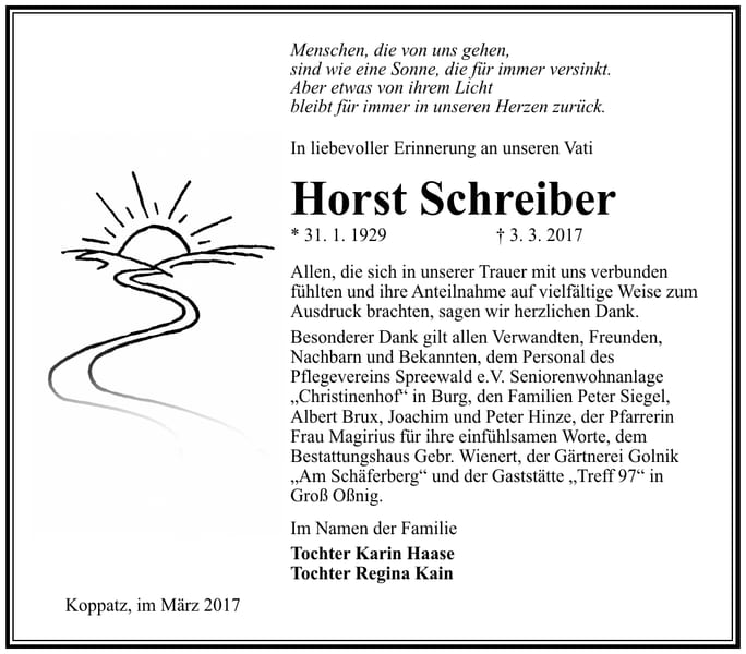 Danksagung Horst Schreiber