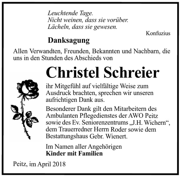 Danksagung Christel Schreier