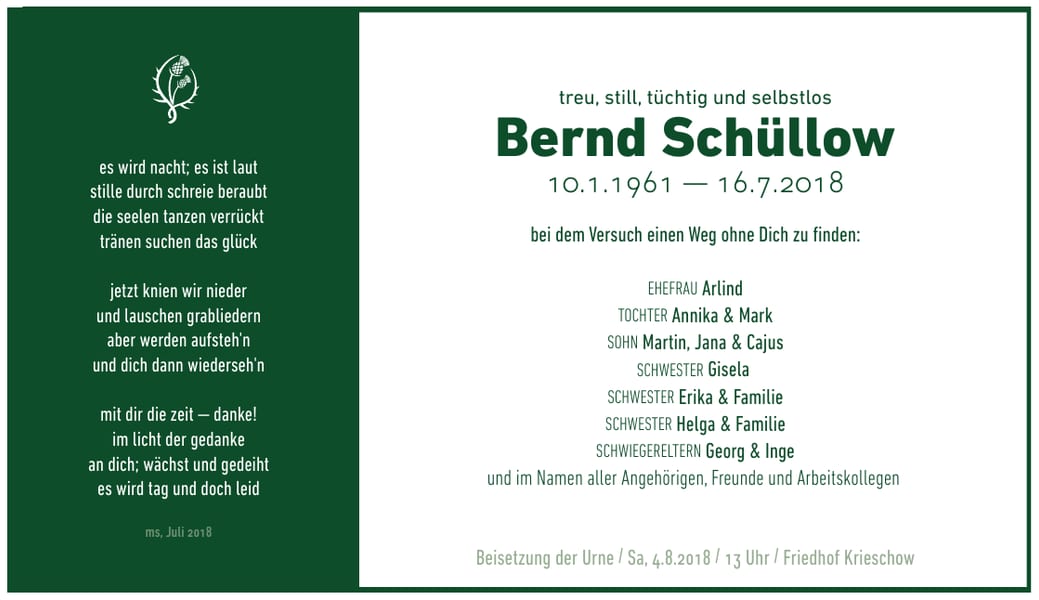 Danksagung Bernd Schüllow