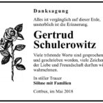 Danksagung Gertrud Schulerowitz