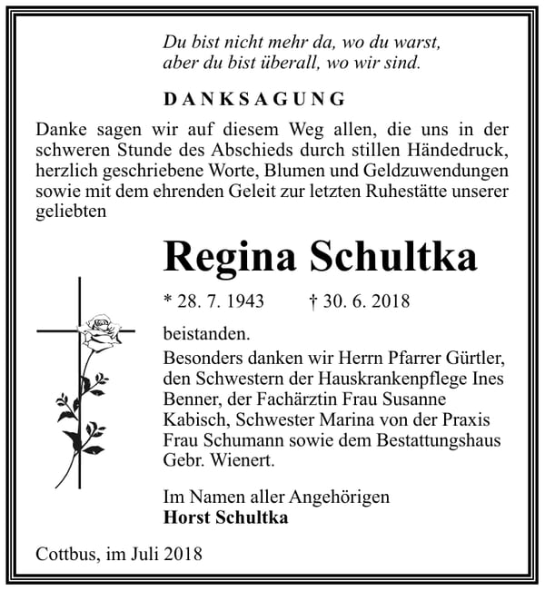 Danksagung Regina Schultka
