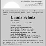 Traueranzeige Ursula Schulz, geb. Schubert