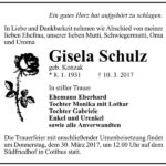 Traueranzeige Gisela Schulz, geb. Konzak