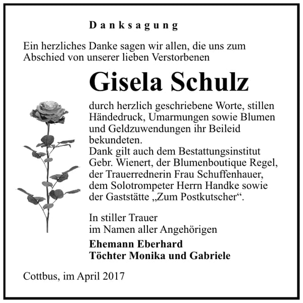 Danksagung Gisela Schulz