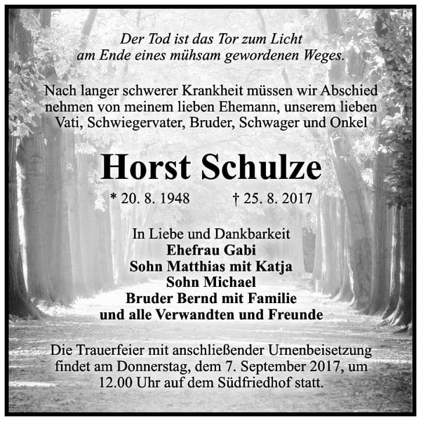 Traueranzeige Horst Schulze