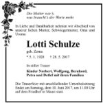 Traueranzeige Lotti Schulze, geb. Zerna