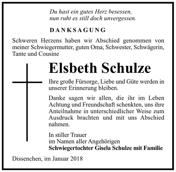 Danksagung Elsbeth Schulze