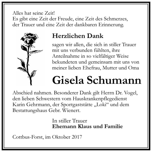 Danksagung Gisela Schumann