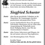 Traueranzeige Siegfried Schuster