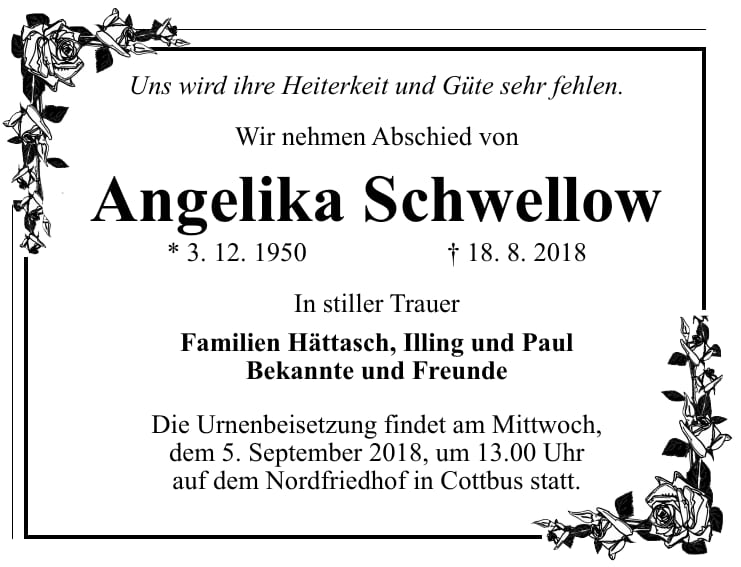 Traueranzeige Angelika Schwellow