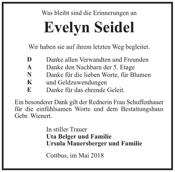 Danksagung Evelyn Seidel