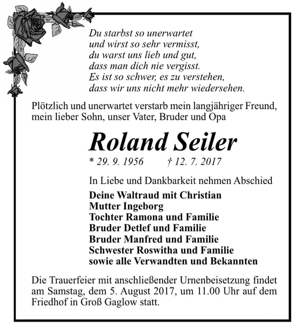 Traueranzeige Roland Seiler