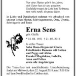 Traueranzeige Erna Sens, geb. Gleffe