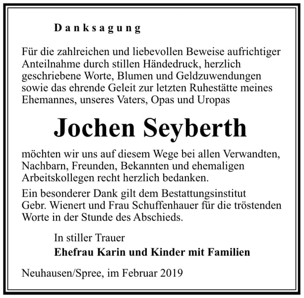 Traueranzeige Jochen Seyberth