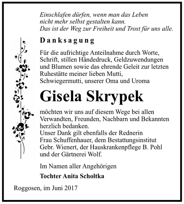 Danksagung Gisela Skrypek
