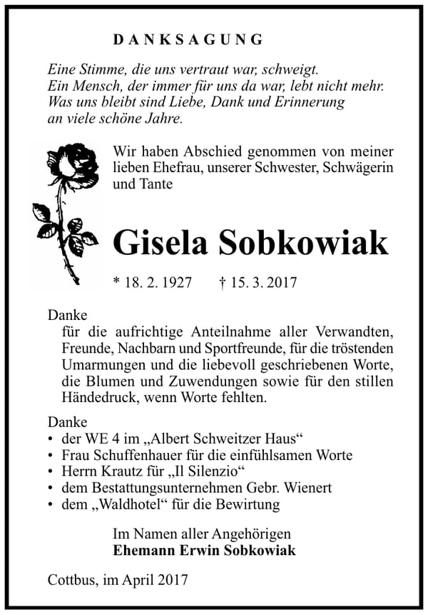 Danksagung Gisela Sobkowiak