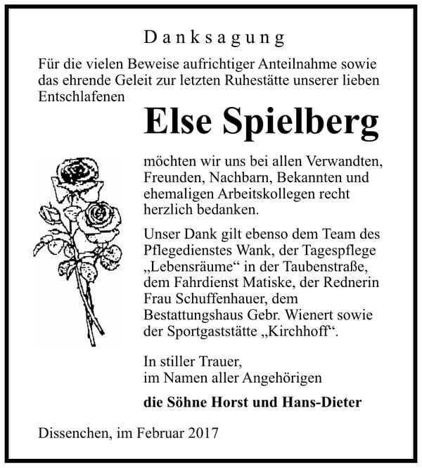 Danksagung Else Spielberg