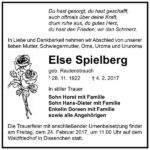 Traueranzeige Else Spielberg, geb. Rautenstrauch