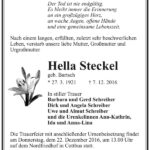 Traueranzeige Hella Steckel, geb. Bartsch