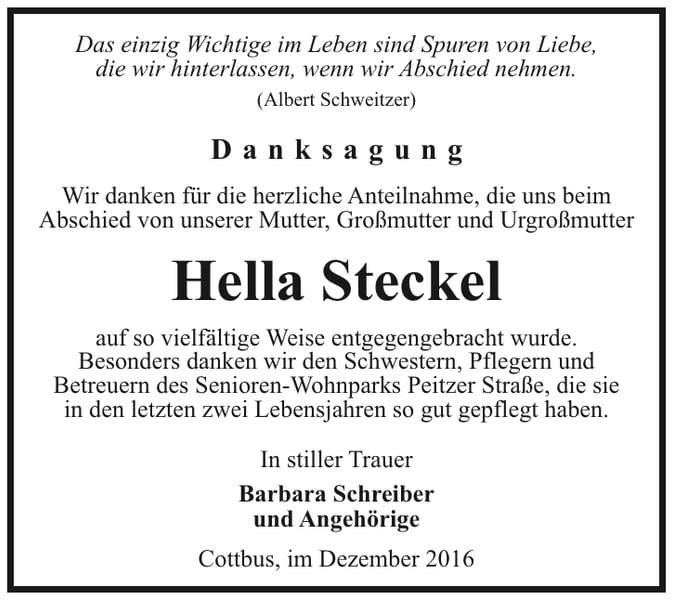 Danksagung Hella Steckel