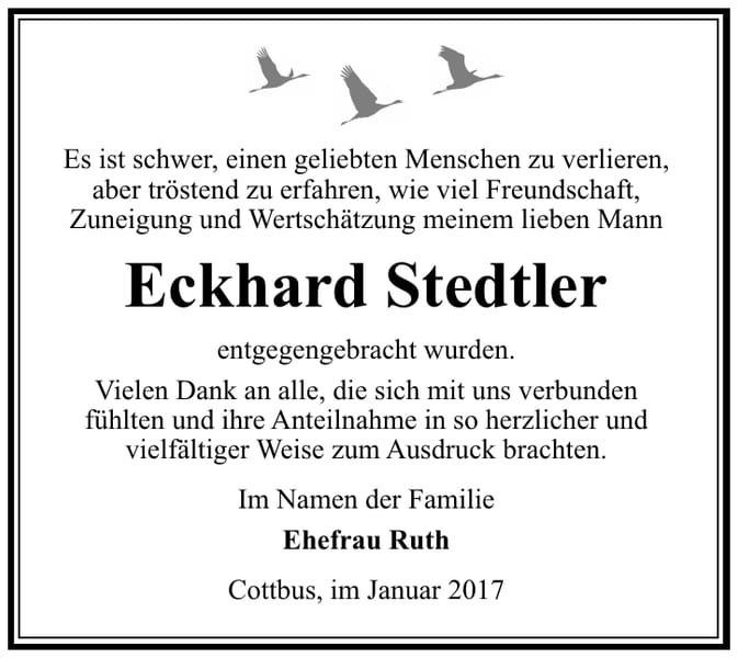 Danksagung Eckhard Stedtler
