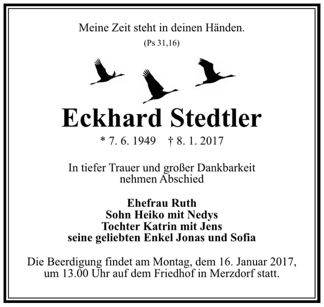 Traueranzeige Eckhard Stedtler