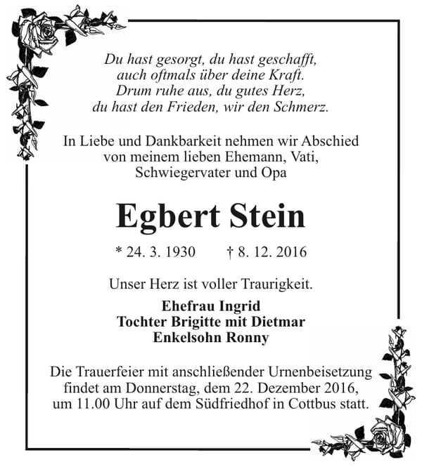 Traueranzeige Egbert Stein