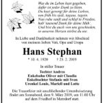 Traueranzeige Hans Stephan