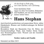Traueranzeige Hans Stephan