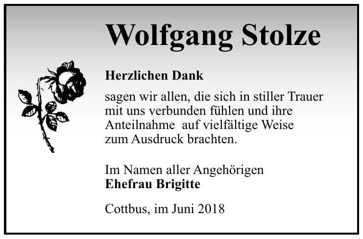 Danksagung Wolfgang Stolze