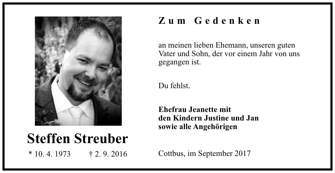 Jahresgedenken Steffen Streuber