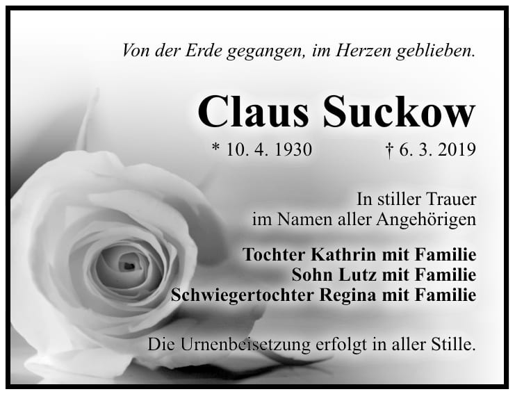 Traueranzeige Claus Suckow