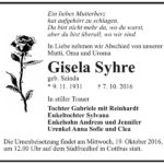 Traueranzeige Gisela Syhre, geb. Szinda