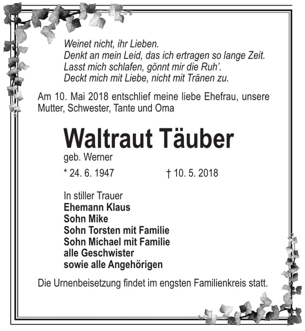 Traueranzeige Waltraut Täuber, geb. Werner