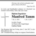Traueranzeige Manfred Tamm