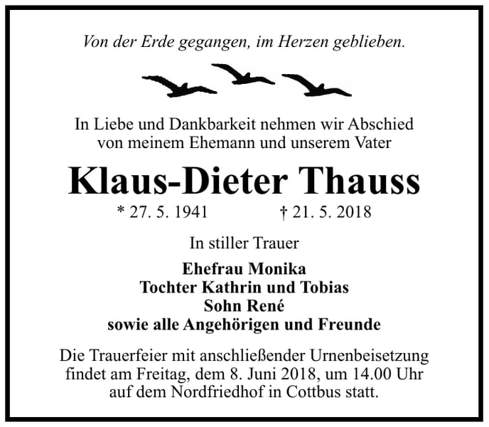 Traueranzeige Klaus-Dieter Thauss