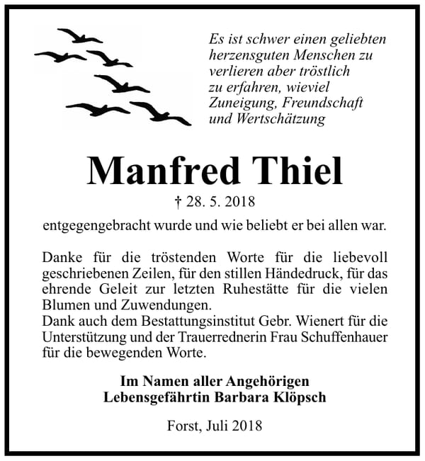 Danksagung Manfred Thiel