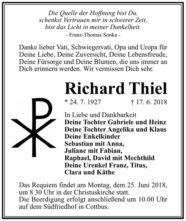 Danksagung Richard Thiel